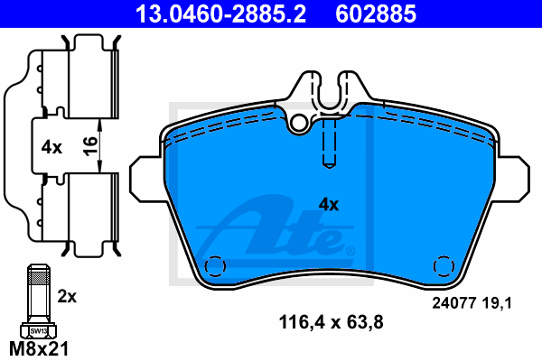 ATE 13.0460-2885.2 Kit pastiglie freno, Freno a disco