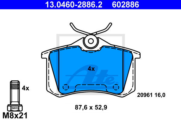 ATE 13.0460-2886.2 Kit pastiglie freno, Freno a disco-Kit pastiglie freno, Freno a disco-Ricambi Euro