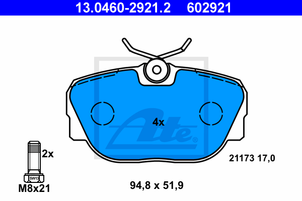 ATE 13.0460-2921.2 Kit pastiglie freno, Freno a disco-Kit pastiglie freno, Freno a disco-Ricambi Euro