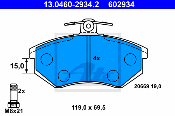 ATE 13.0460-2934.2 Kit pastiglie freno, Freno a disco