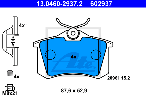 ATE 13.0460-2937.2 Kit pastiglie freno, Freno a disco