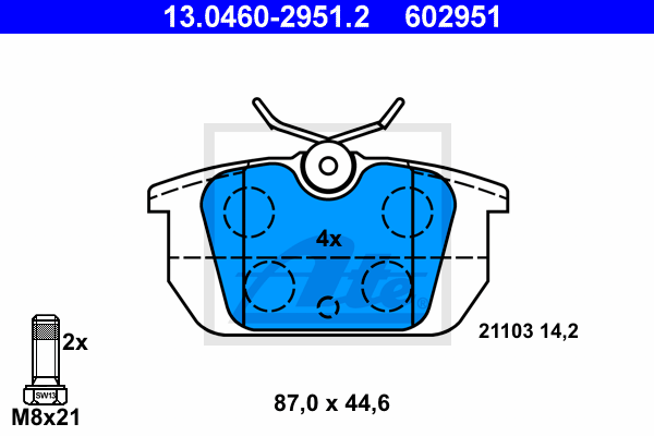 ATE 13.0460-2951.2 Kit pastiglie freno, Freno a disco