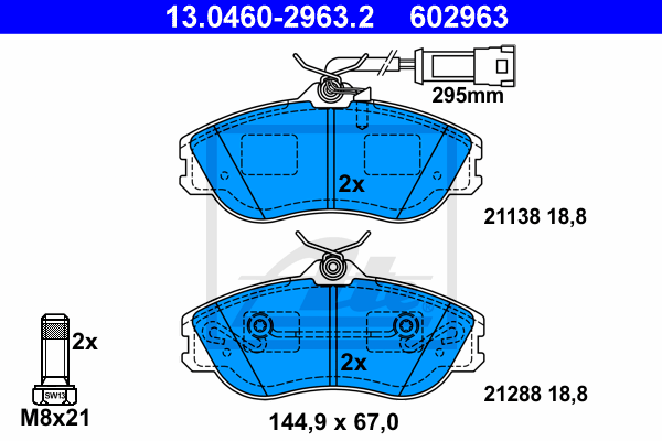 ATE 13.0460-2963.2 Kit pastiglie freno, Freno a disco-Kit pastiglie freno, Freno a disco-Ricambi Euro