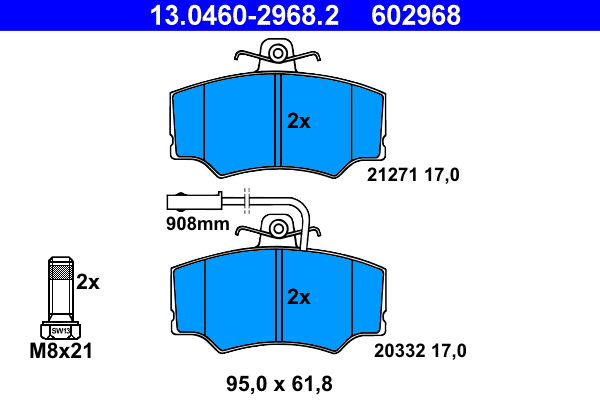 ATE 13.0460-2968.2 Bremsbelagsatz, Scheibenbremse