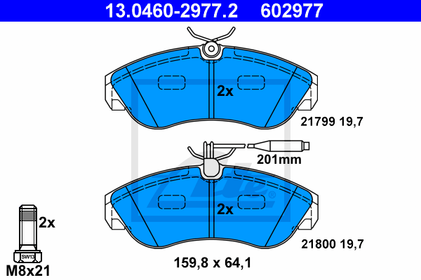 ATE 13.0460-2977.2 Kit pastiglie freno, Freno a disco-Kit pastiglie freno, Freno a disco-Ricambi Euro