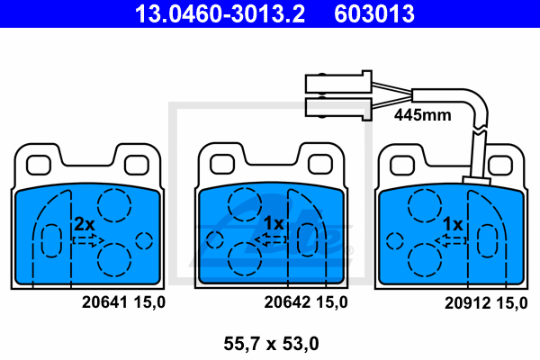 ATE 13.0460-3013.2 Kit pastiglie freno, Freno a disco