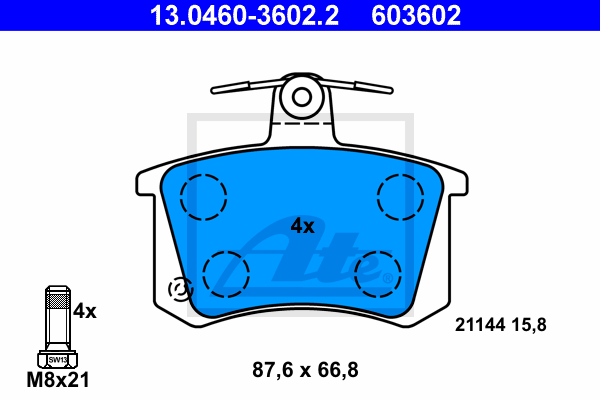 ATE 13.0460-3602.2 Kit pastiglie freno, Freno a disco-Kit pastiglie freno, Freno a disco-Ricambi Euro