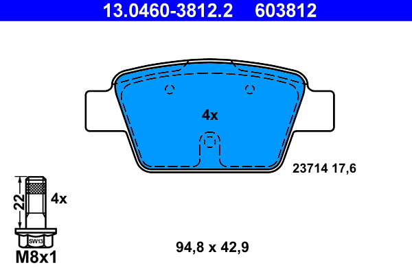 ATE 13.0460-3812.2 Bremsbelagsatz, Scheibenbremse