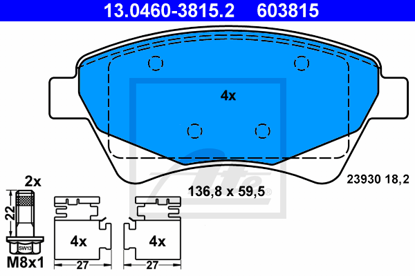 ATE 13.0460-3815.2 Kit pastiglie freno, Freno a disco-Kit pastiglie freno, Freno a disco-Ricambi Euro