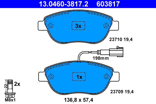 ATE 13.0460-3817.2 Bremsbelagsatz, Scheibenbremse