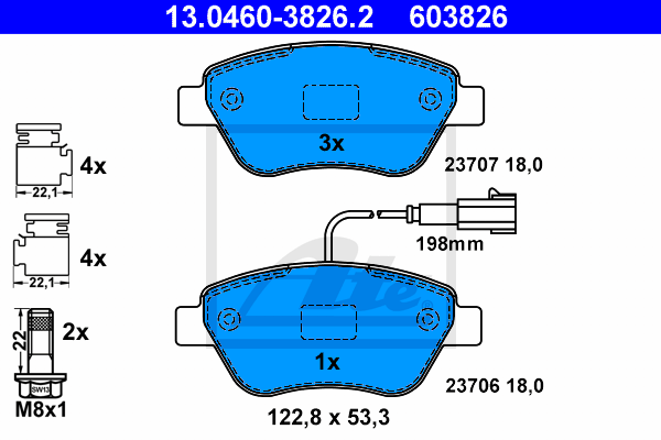 ATE 13.0460-3826.2 Kit pastiglie freno, Freno a disco