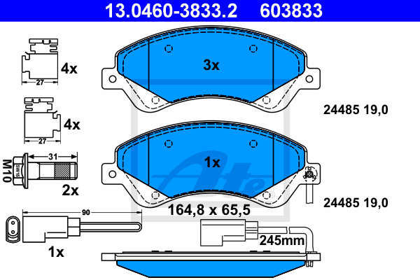 ATE 13.0460-3833.2 Kit pastiglie freno, Freno a disco