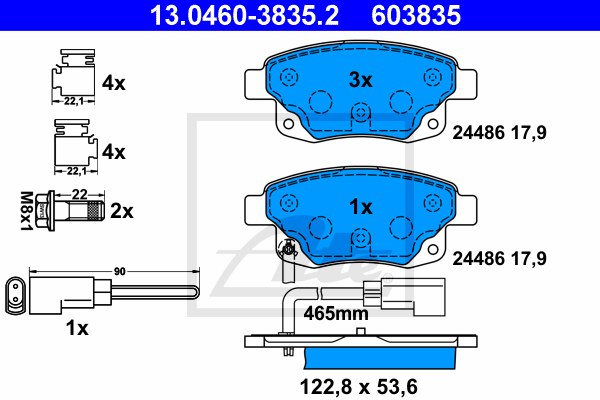 ATE 13.0460-3835.2 Kit pastiglie freno, Freno a disco-Kit pastiglie freno, Freno a disco-Ricambi Euro