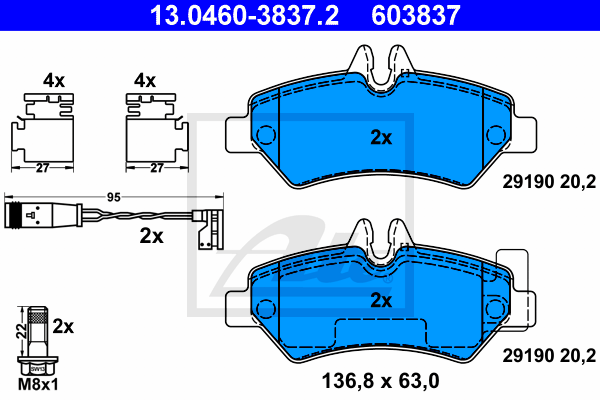 ATE 13.0460-3837.2 Kit pastiglie freno, Freno a disco-Kit pastiglie freno, Freno a disco-Ricambi Euro