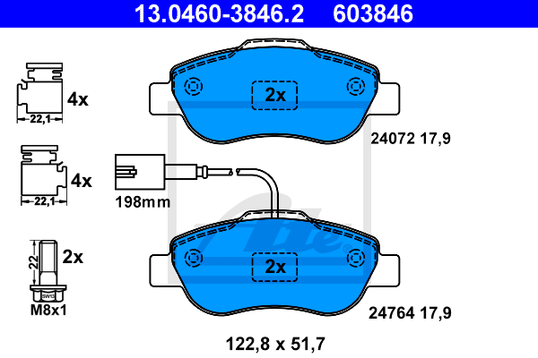 ATE 13.0460-3846.2 Kit pastiglie freno, Freno a disco