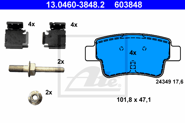 ATE 13.0460-3848.2 Kit pastiglie freno, Freno a disco