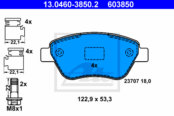 ATE 13.0460-3850.2 Kit pastiglie freno, Freno a disco