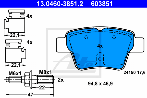 ATE 13.0460-3851.2 Kit pastiglie freno, Freno a disco-Kit pastiglie freno, Freno a disco-Ricambi Euro