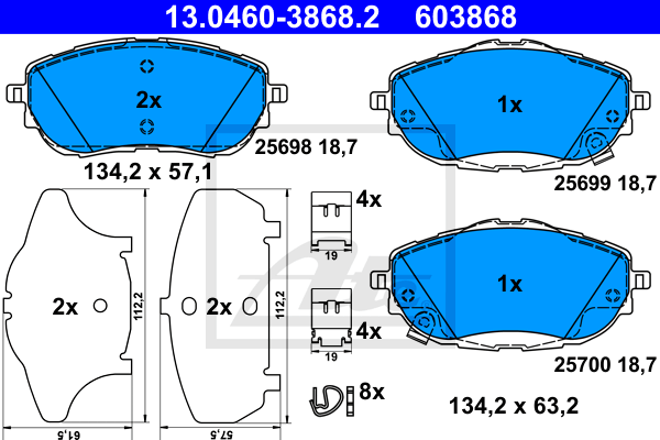 ATE 13.0460-3868.2 Kit pastiglie freno, Freno a disco-Kit pastiglie freno, Freno a disco-Ricambi Euro