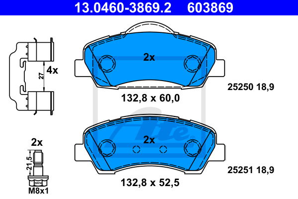 ATE 13.0460-3869.2 Kit pastiglie freno, Freno a disco-Kit pastiglie freno, Freno a disco-Ricambi Euro