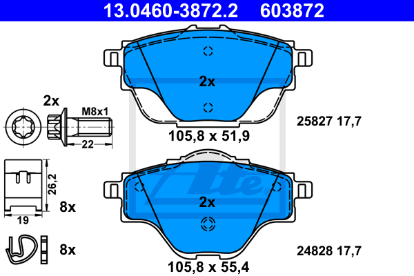 ATE 13.0460-3872.2 Kit pastiglie freno, Freno a disco-Kit pastiglie freno, Freno a disco-Ricambi Euro