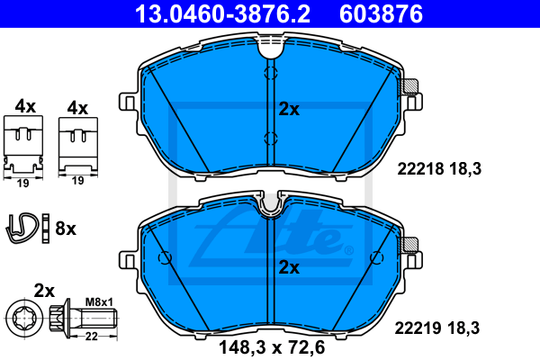 ATE 13.0460-3876.2 Kit pastiglie freno, Freno a disco-Kit pastiglie freno, Freno a disco-Ricambi Euro