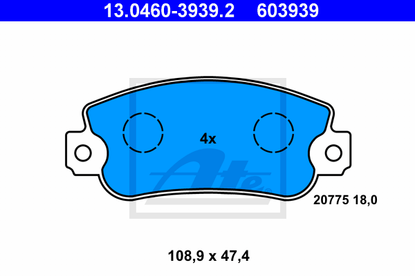 ATE 13.0460-3939.2 Kit pastiglie freno, Freno a disco