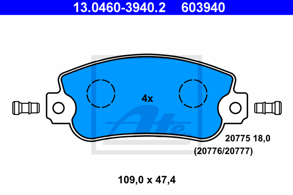 ATE 13.0460-3940.2 Kit pastiglie freno, Freno a disco-Kit pastiglie freno, Freno a disco-Ricambi Euro