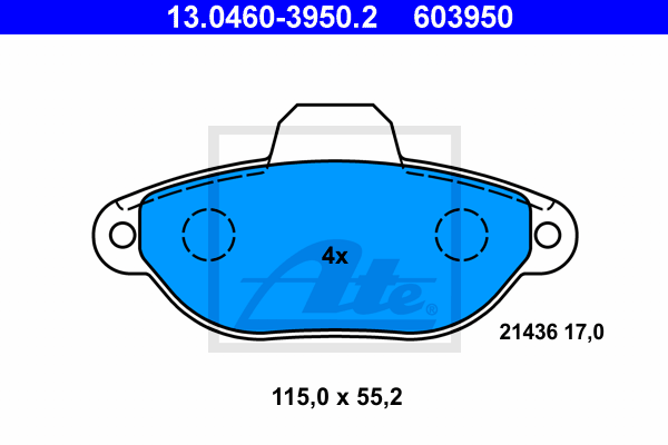 ATE 13.0460-3950.2 Kit pastiglie freno, Freno a disco-Kit pastiglie freno, Freno a disco-Ricambi Euro