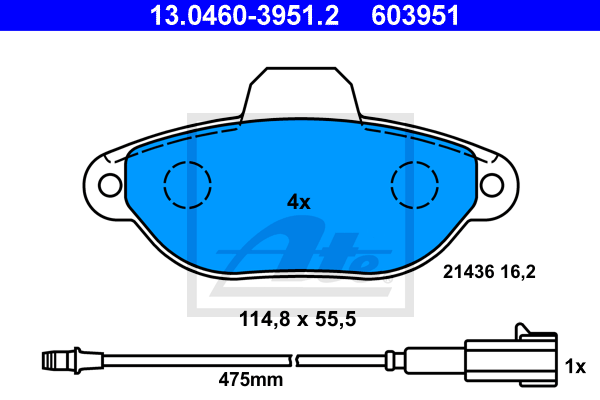 ATE 13.0460-3951.2 Kit pastiglie freno, Freno a disco