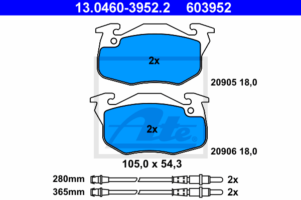 ATE 13.0460-3952.2 Kit pastiglie freno, Freno a disco