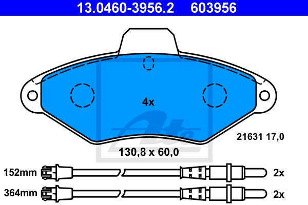 ATE 13.0460-3956.2 Kit pastiglie freno, Freno a disco-Kit pastiglie freno, Freno a disco-Ricambi Euro