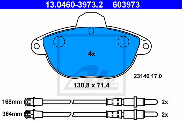 ATE 13.0460-3973.2 Kit pastiglie freno, Freno a disco