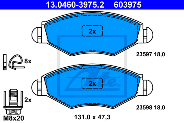 ATE 13.0460-3975.2 Kit pastiglie freno, Freno a disco