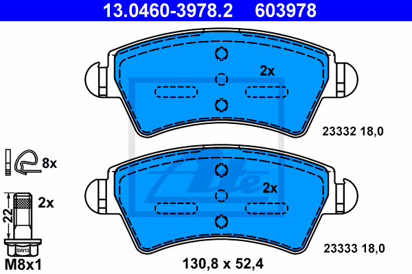 ATE 13.0460-3978.2 Kit pastiglie freno, Freno a disco