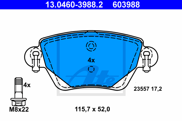 ATE 13.0460-3988.2 Kit pastiglie freno, Freno a disco