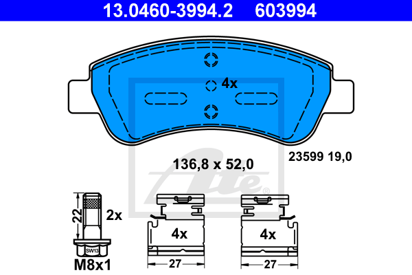 ATE 13.0460-3994.2 Kit pastiglie freno, Freno a disco