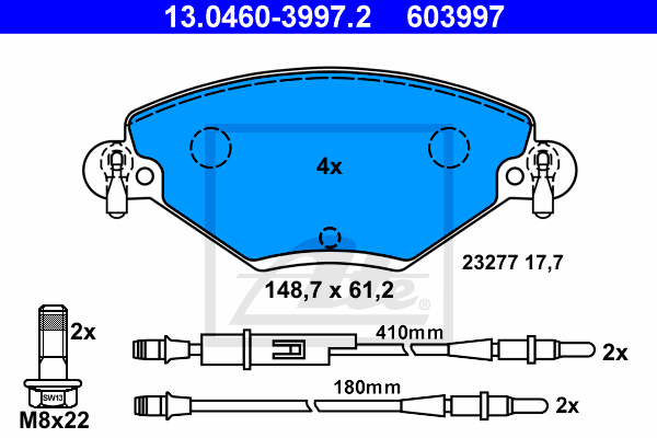 ATE 13.0460-3997.2 Kit pastiglie freno, Freno a disco