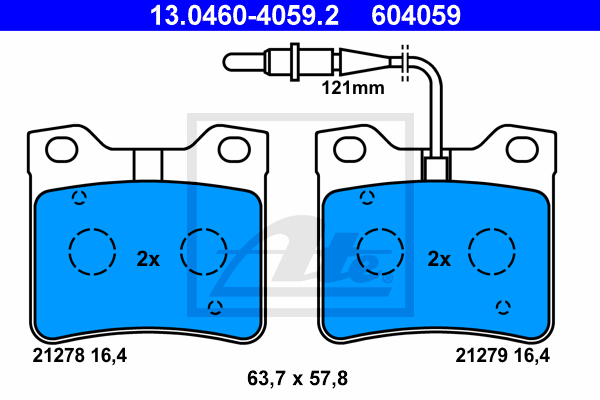 ATE 13.0460-4059.2 Kit pastiglie freno, Freno a disco-Kit pastiglie freno, Freno a disco-Ricambi Euro