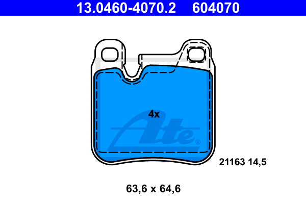 ATE 13.0460-4070.2 Kit pastiglie freno, Freno a disco-Kit pastiglie freno, Freno a disco-Ricambi Euro