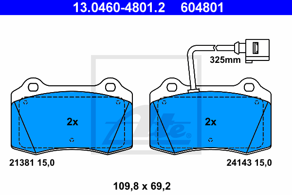 ATE 13.0460-4801.2 Kit pastiglie freno, Freno a disco