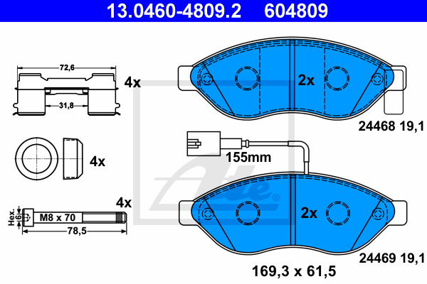 ATE 13.0460-4809.2 Kit pastiglie freno, Freno a disco