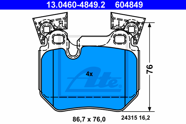 ATE 13.0460-4849.2 Kit pastiglie freno, Freno a disco-Kit pastiglie freno, Freno a disco-Ricambi Euro