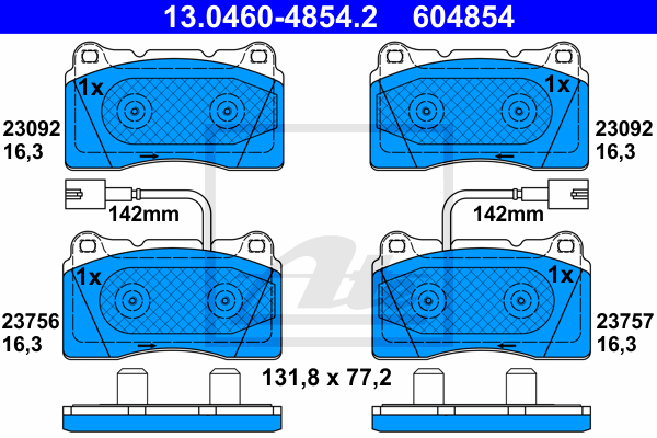 ATE 13.0460-4854.2 Kit pastiglie freno, Freno a disco-Kit pastiglie freno, Freno a disco-Ricambi Euro