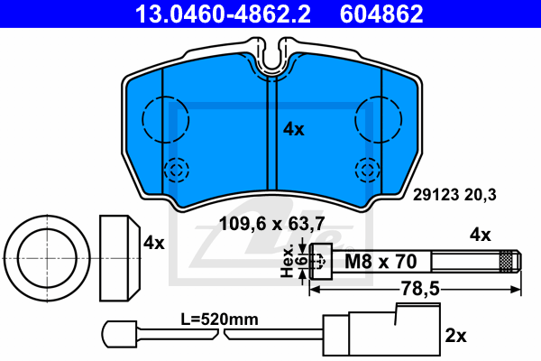 ATE 13.0460-4862.2 Kit pastiglie freno, Freno a disco