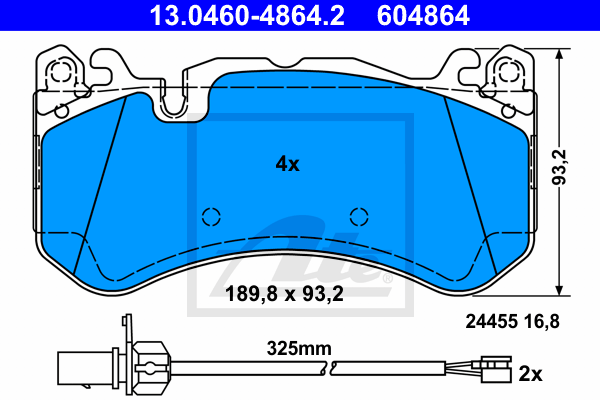 ATE 13.0460-4864.2 Kit pastiglie freno, Freno a disco-Kit pastiglie freno, Freno a disco-Ricambi Euro