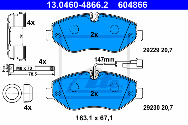 ATE 13.0460-4866.2 Kit pastiglie freno, Freno a disco