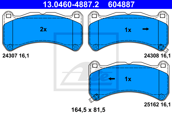 ATE 13.0460-4887.2 Kit pastiglie freno, Freno a disco-Kit pastiglie freno, Freno a disco-Ricambi Euro