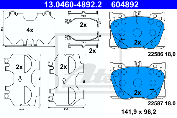 ATE 13.0460-4892.2 Kit pastiglie freno, Freno a disco-Kit pastiglie freno, Freno a disco-Ricambi Euro