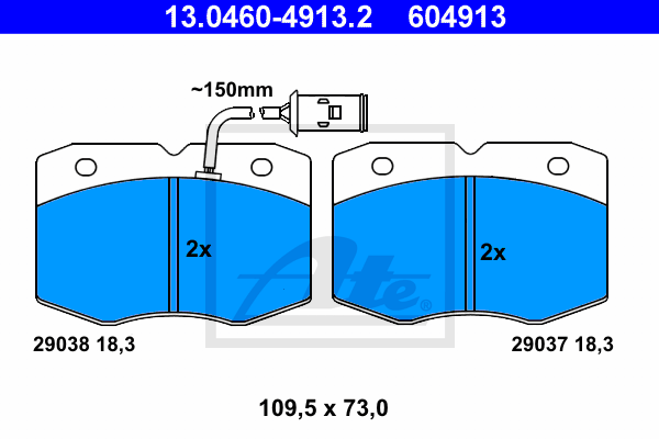 ATE 13.0460-4913.2 Kit pastiglie freno, Freno a disco-Kit pastiglie freno, Freno a disco-Ricambi Euro